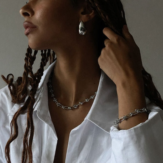DOME DROP EARRINGS - SILVER