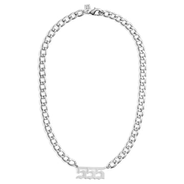 ANGEL NUMBER CURB NECKLACE - SILVER / SILVER