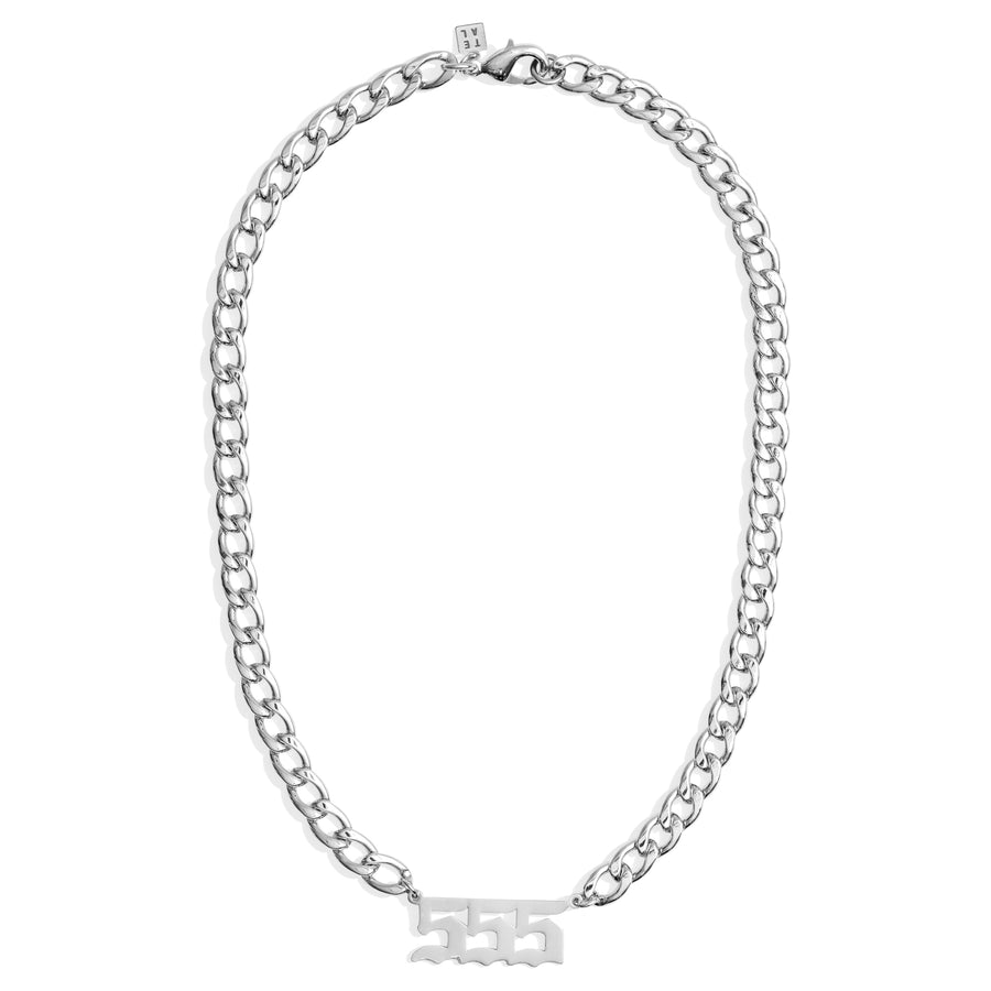 ANGEL NUMBER CURB NECKLACE - SILVER / SILVER
