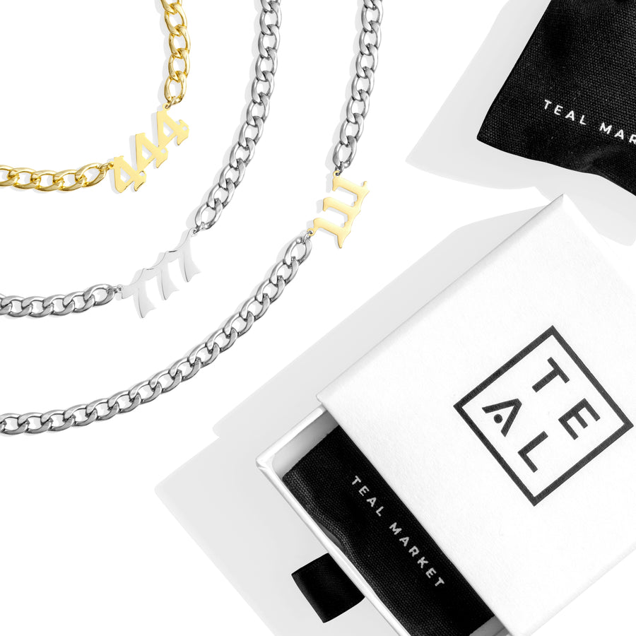 ANGEL NUMBER CURB NECKLACE - GOLD / GOLD