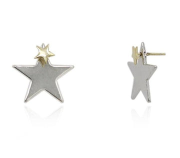 Double Stacked Star 2 Tone Earrings
